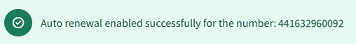 Screenshot of the Auto renewal enabled successfully message