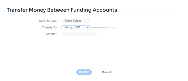 Figure 16: Transferring money between funding accounts