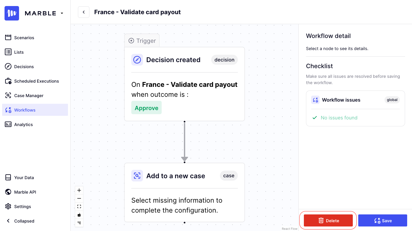 Delete an existing workflow