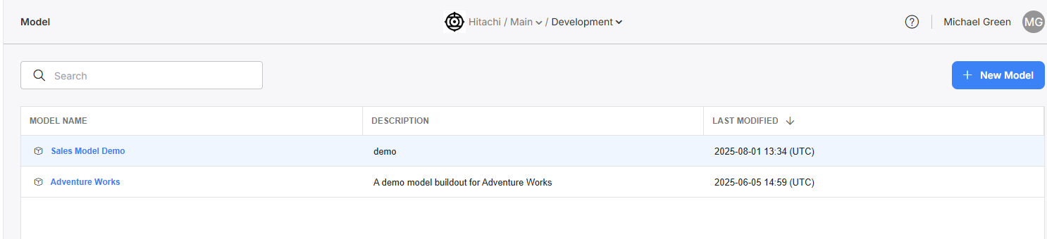 Click "New Model" in the upper right hand corner to create a new model.