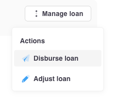 screenshot showing the Disburse loan button