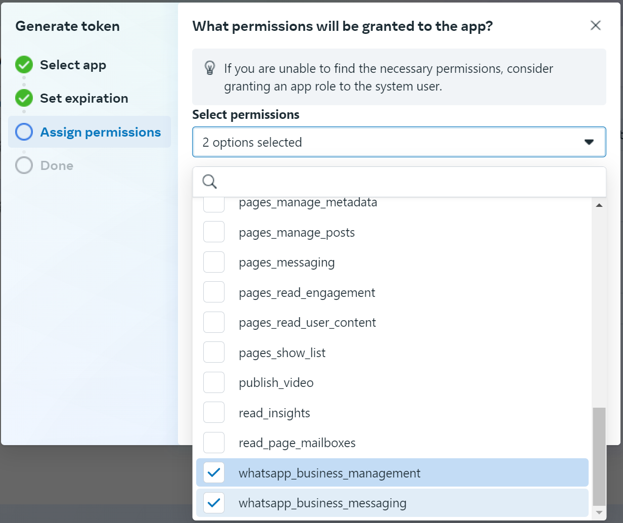 Screenshot of the **Assign permissions** step