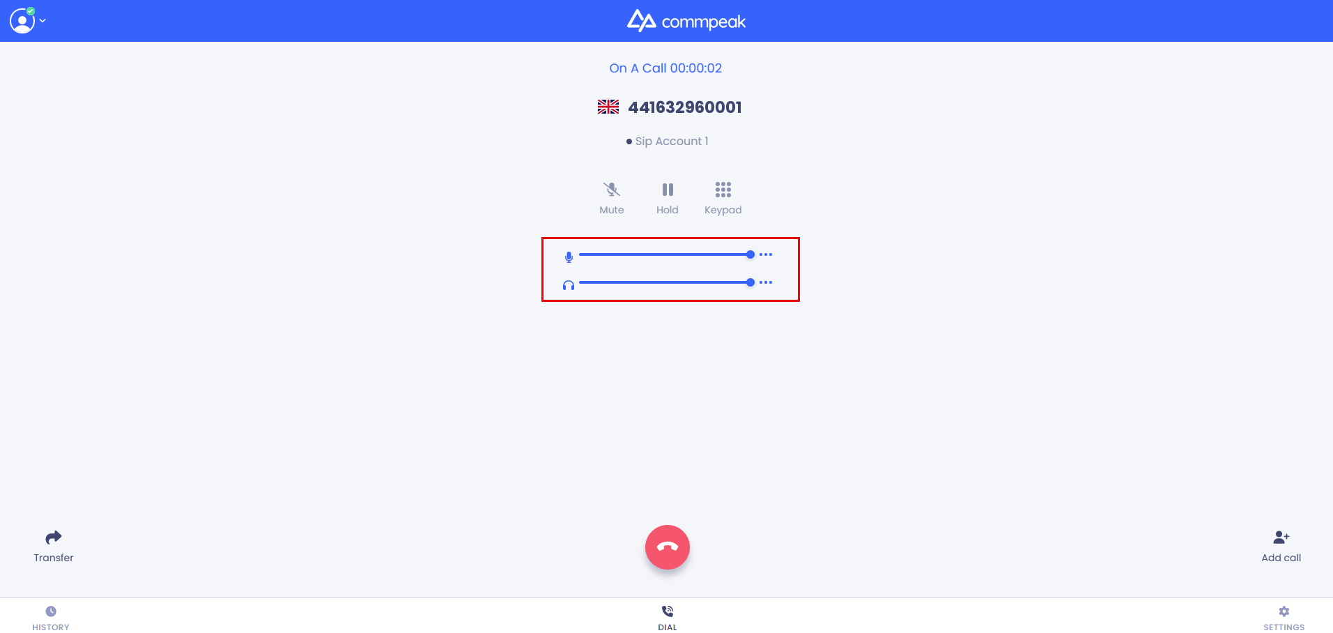 Screenshot of the volume sliders