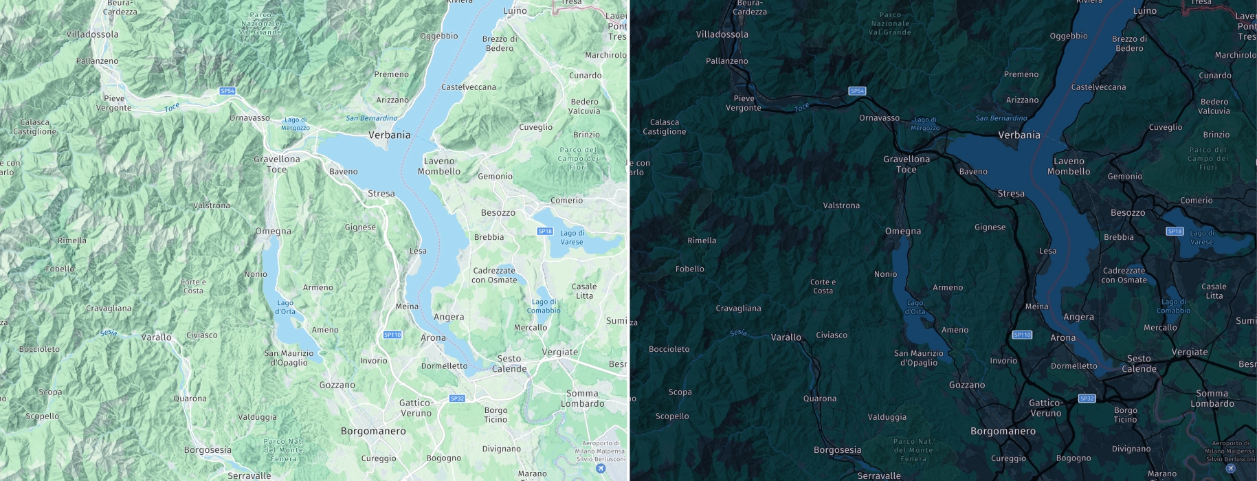 Screenshots (from left to right): MapScheme.TOPO_DAY, MapScheme.TOPO_NIGHT (only available with the Navigate license)