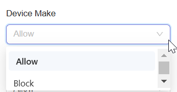 **Select Allow or Block option for Device Make**