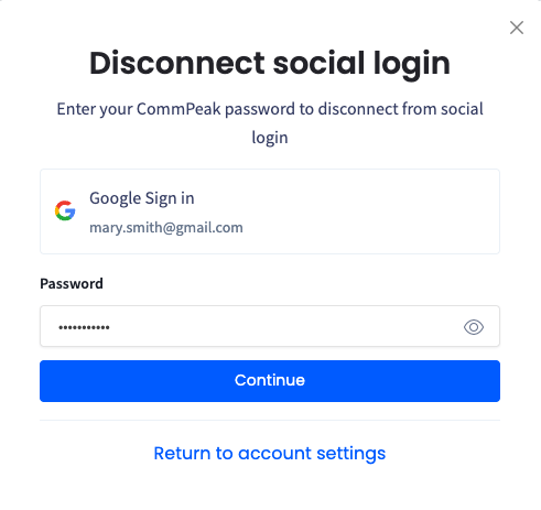 Screenshot of the Disconnect social login form