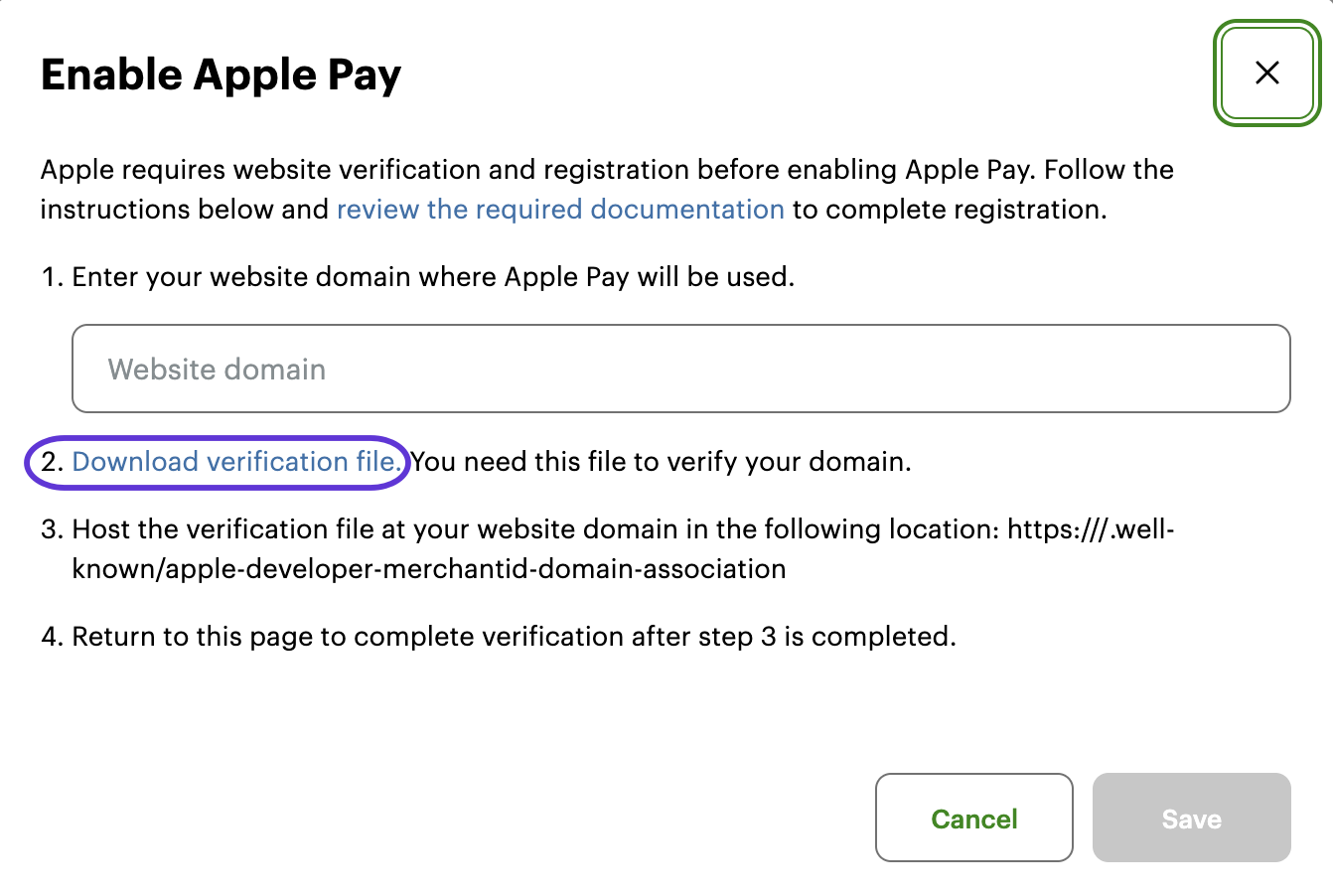 Clover Merchant Dashboard: Enable Apple Pay pop-up