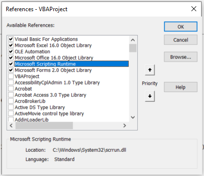Figure 5. Microsoft Scripting Runtime reference