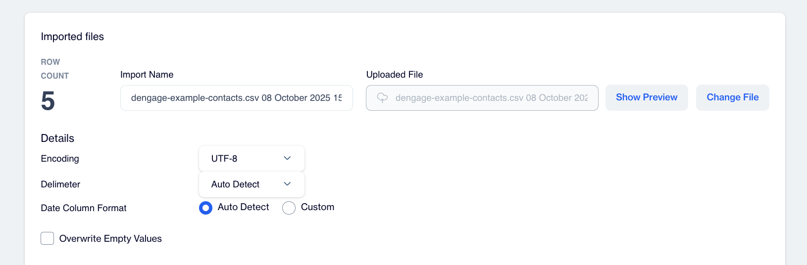 Overview of an imported file