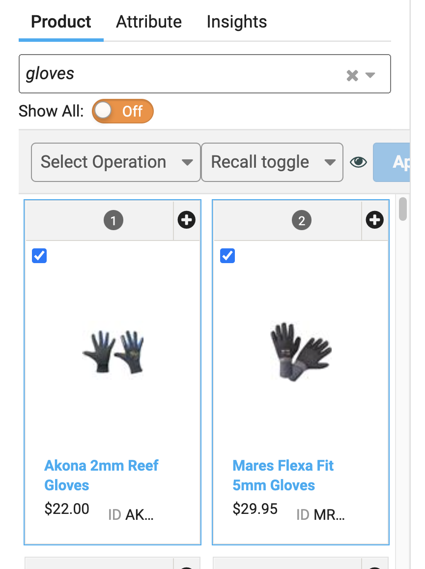 Adding products to recall in bulk using the Left-side search panel