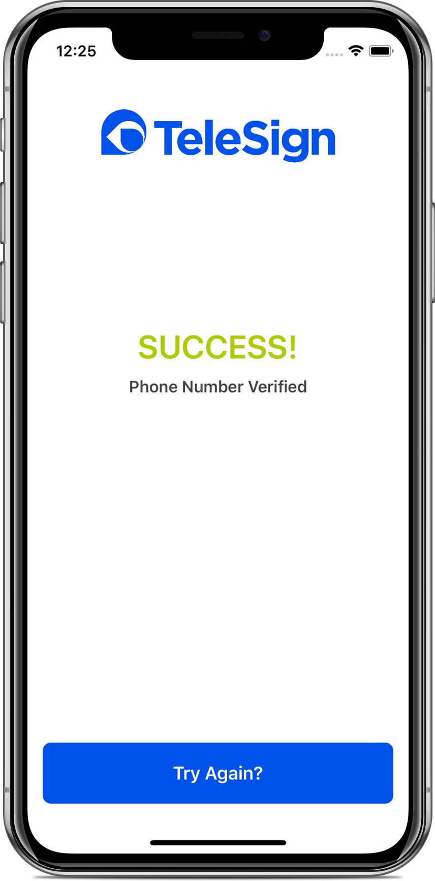 A screenshot of the screen advising the end user that the phone number was successfully verified.