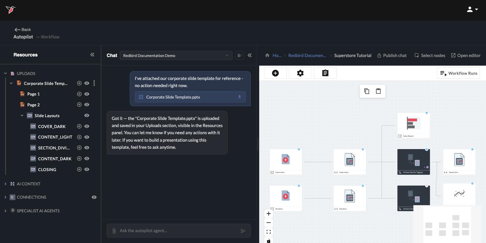 The Resources panel with a template expanded: the Slide Layouts row groups the file's designs