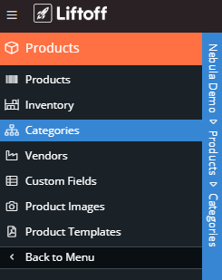 Categories option listed under "Products" in the account navigation.