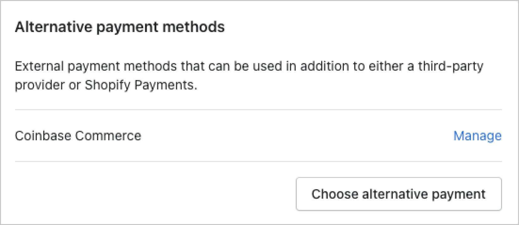 On the page, Alternative Payment Methods, click Manage to remove your old API key.