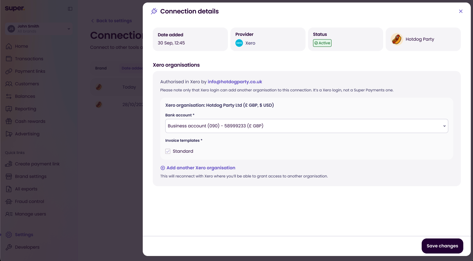 Connection details for an active connection