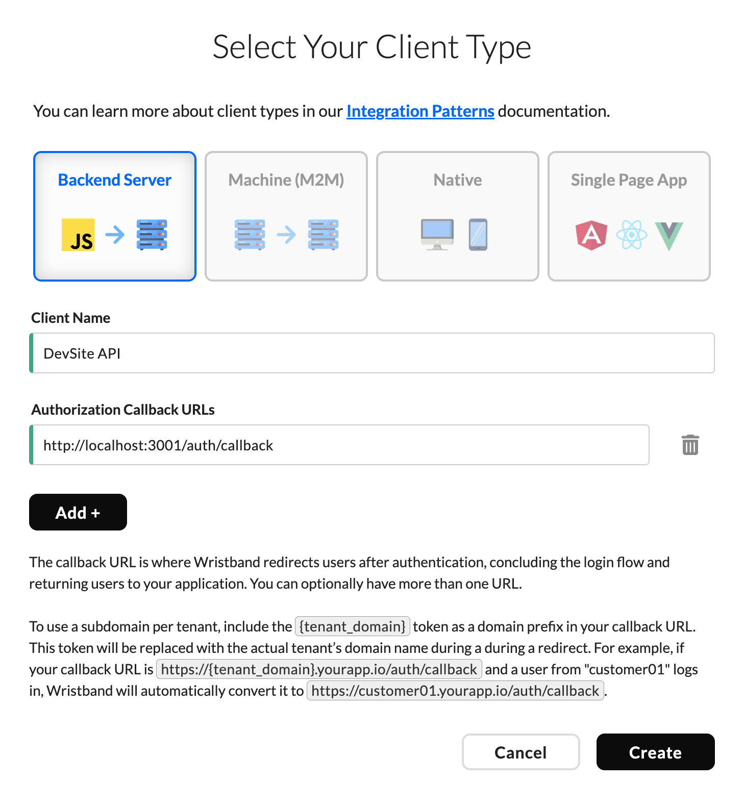 Dialog: Selecting your client type.