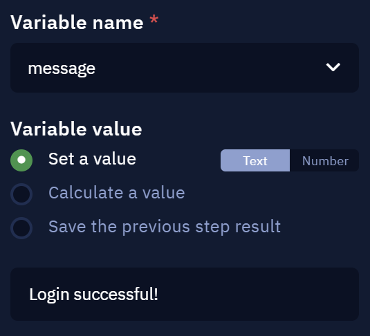 Parameters of the message variable