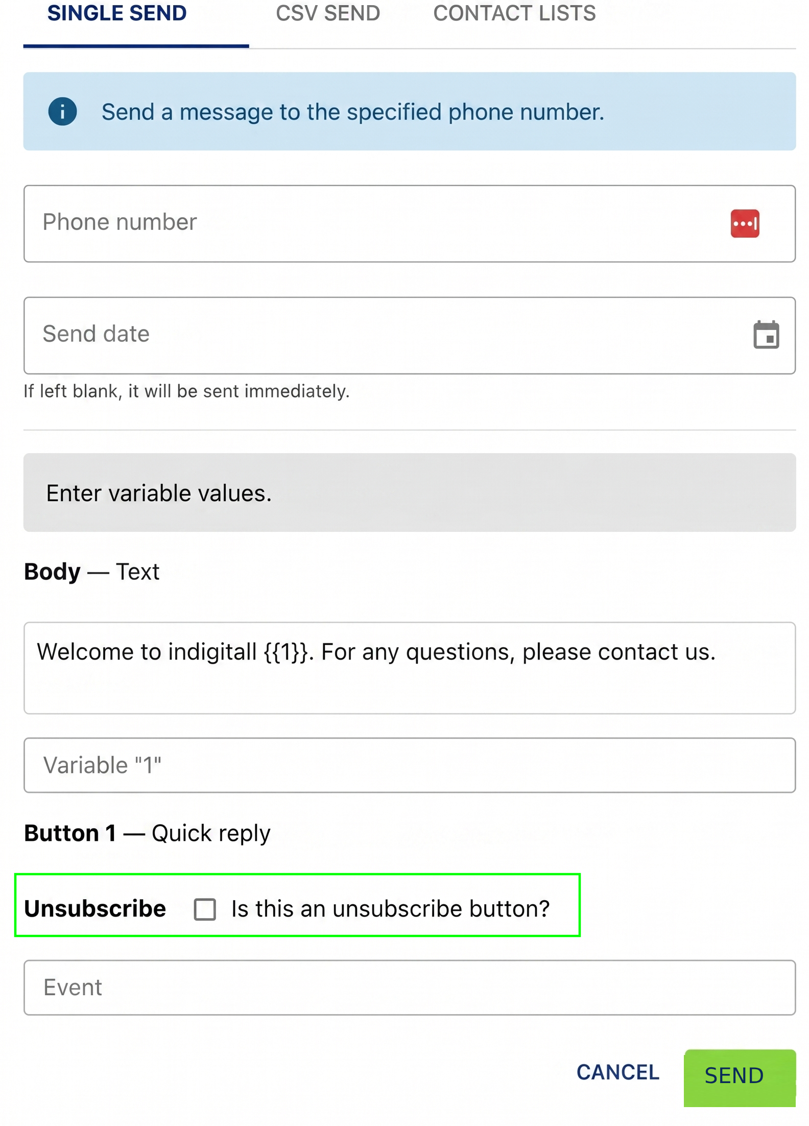 unsubscribe button