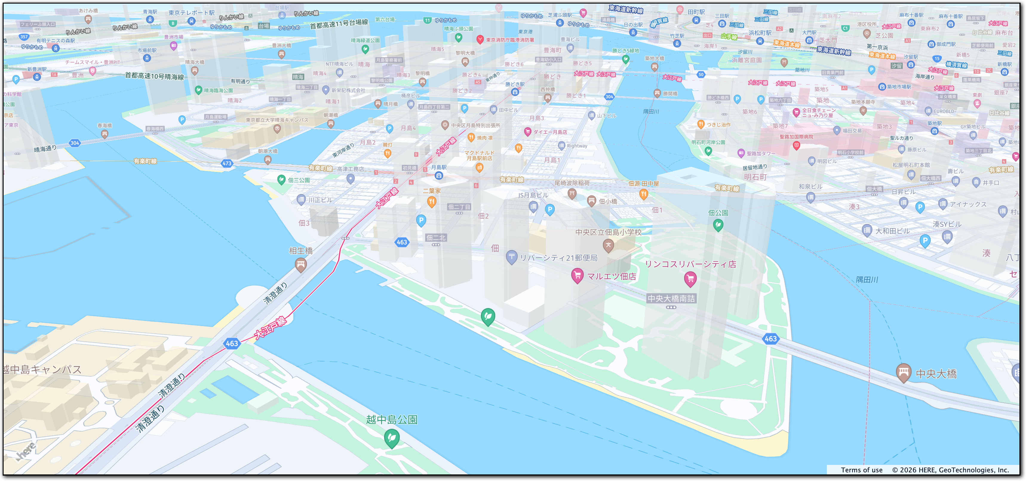 An interactive map showing an area in Tokyo, Japan