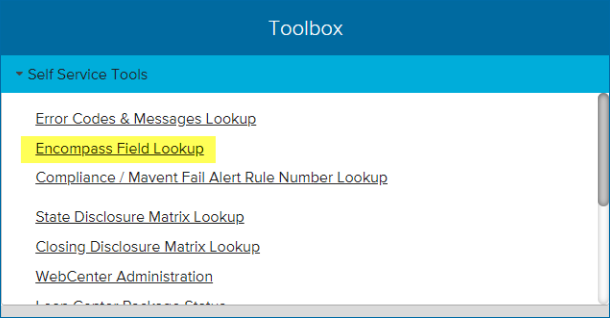 Encompass Field Lookup Link