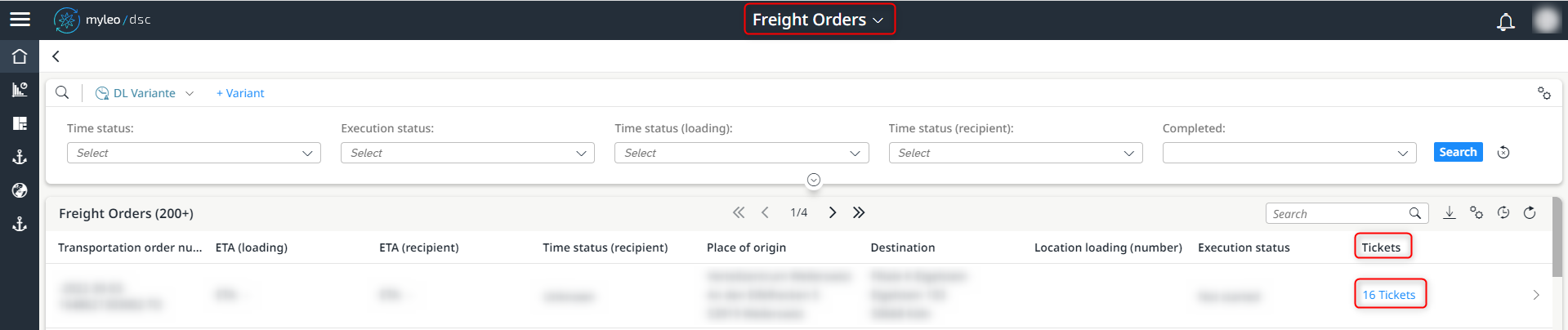 Show tickets associated with a freight order