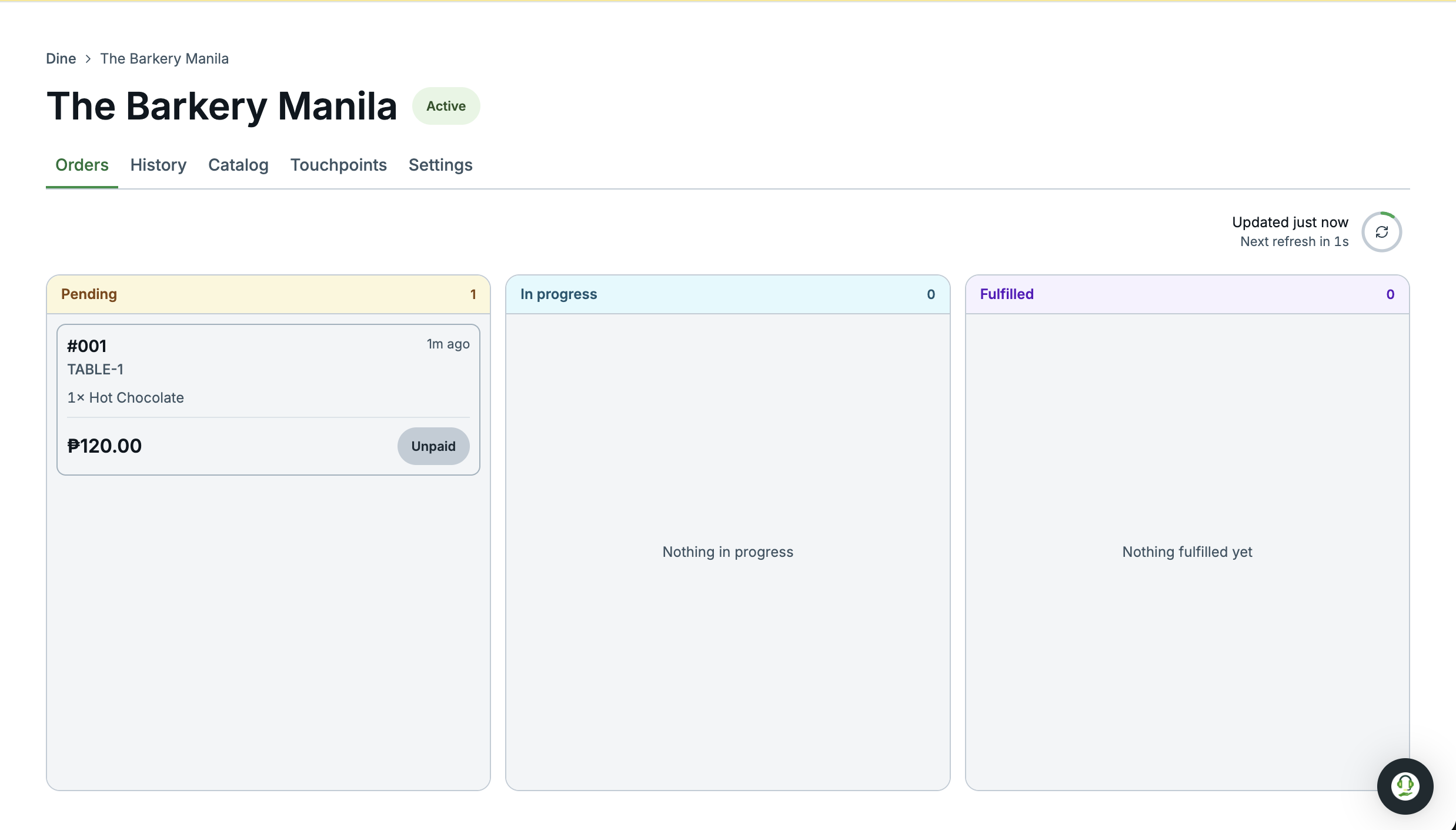 view the new order in the dashboard