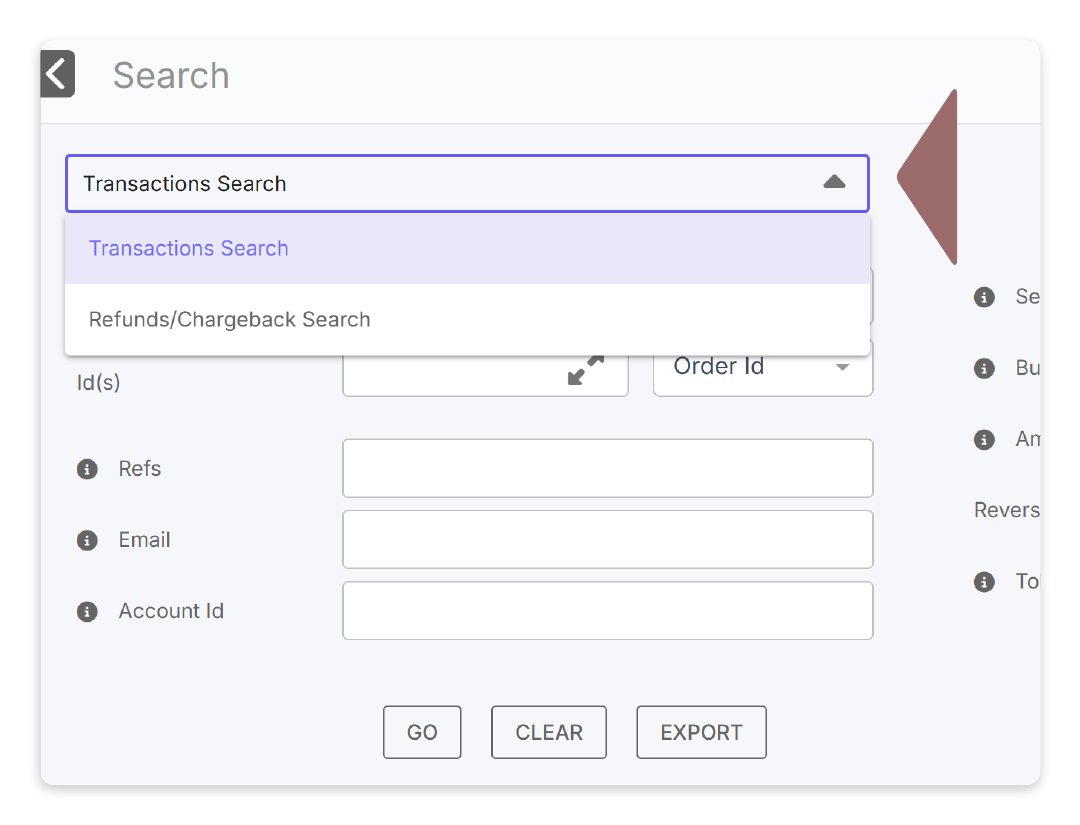 Screenshot of the search type dropdown.