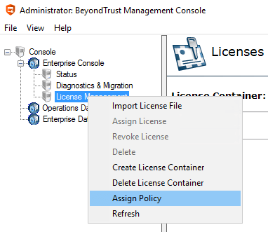 Assign Policy menu option