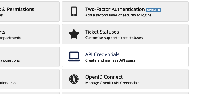 First, click API credentials under the settings menu.