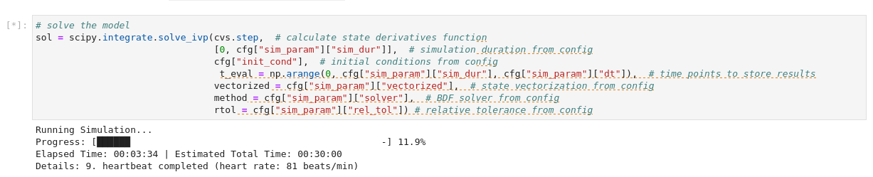 Figure 4: code to execute the model and displaying the simualation progress