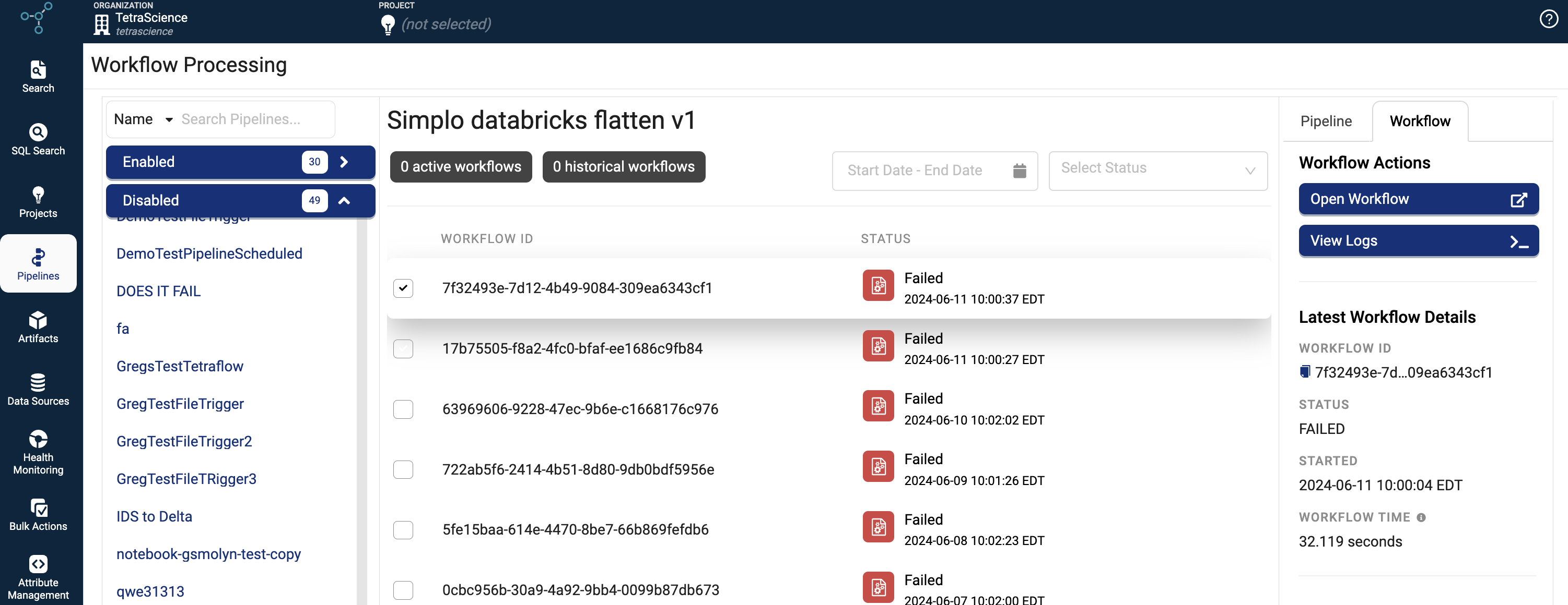 Workflow Processing page