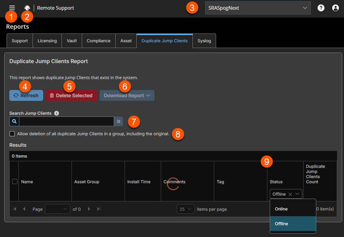An image of the Duplicate Jump Clients reporting page.