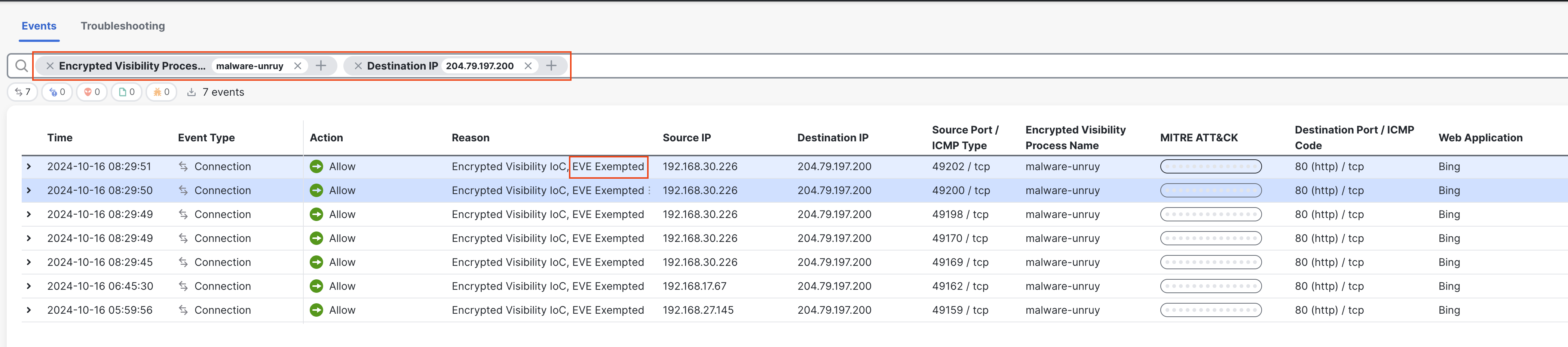 EVE Exempted traffic in Unified Event Viewer