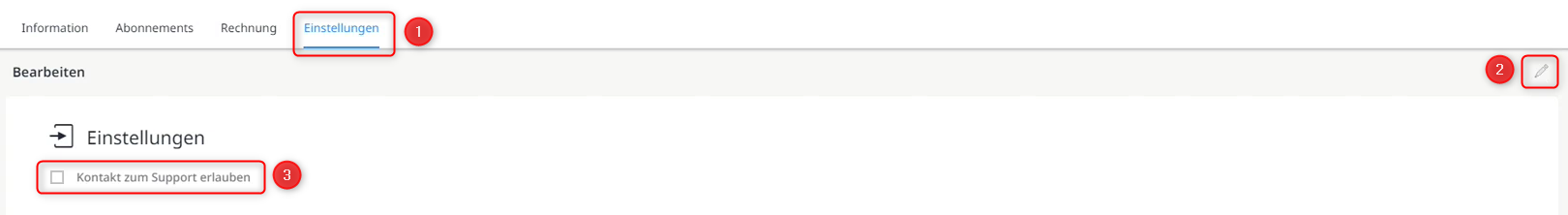 Kontakt zum Support aktivieren / deaktivieren