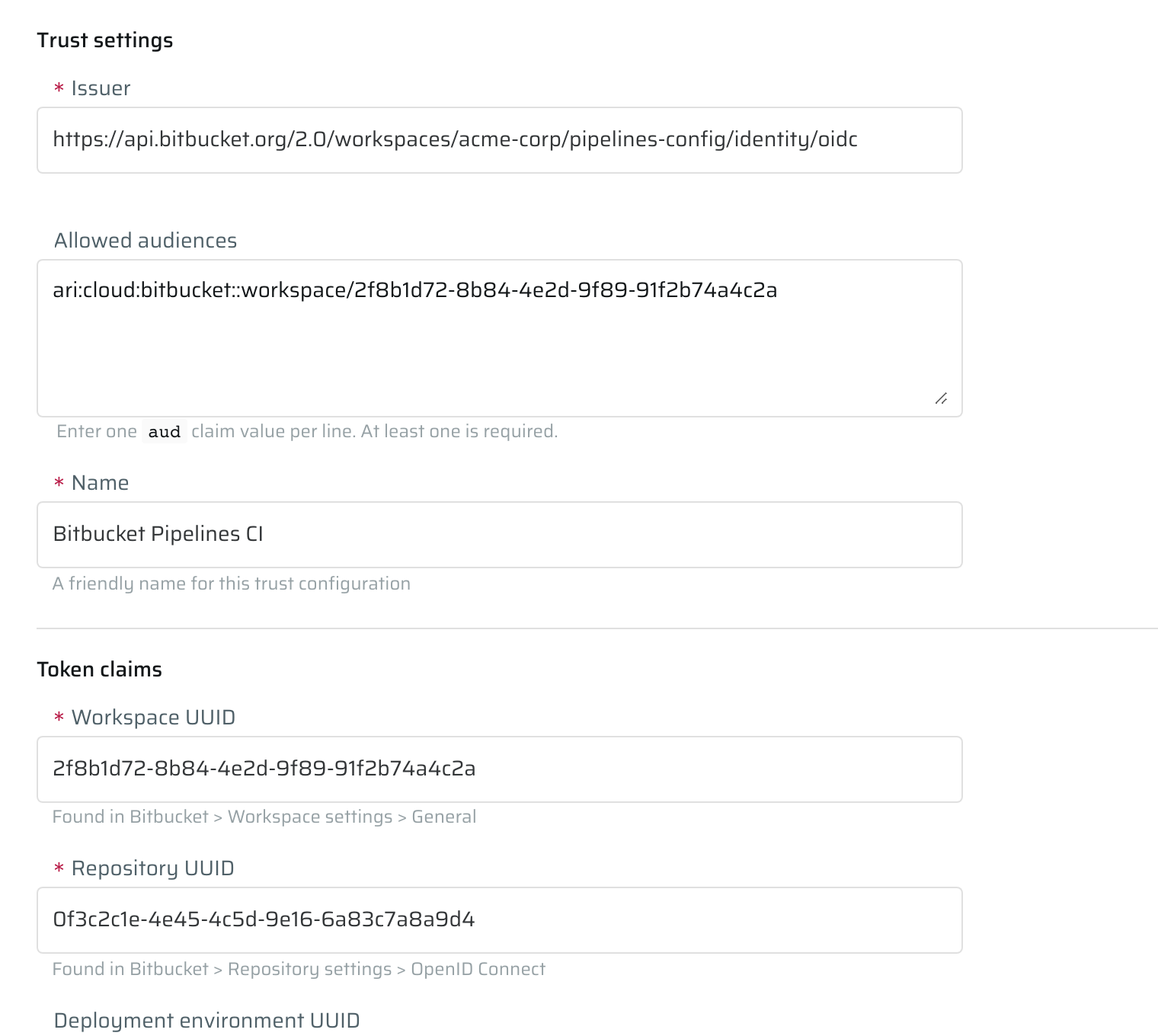 Bitbucket Pipelines WIF settings