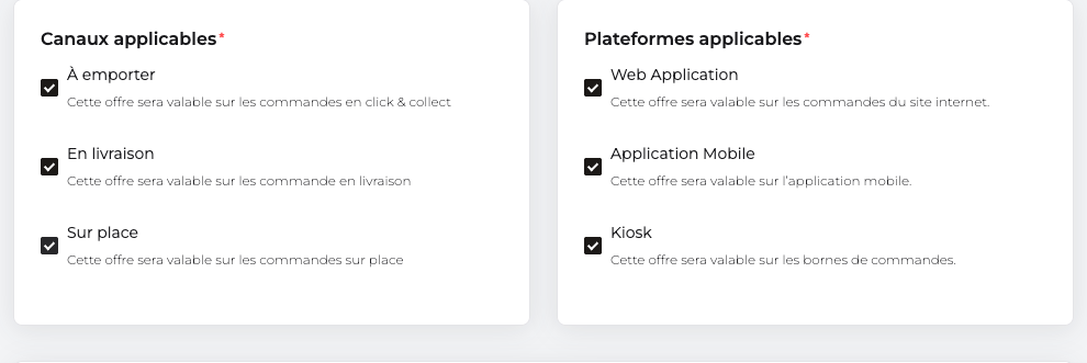 Canaux et plateformes applicables