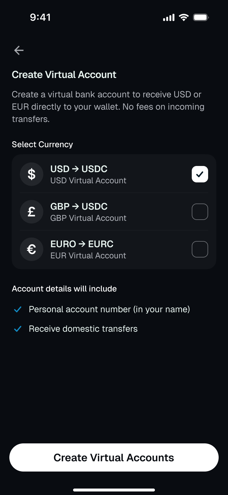 View account details through the MoonPay widget
