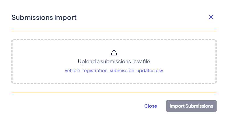 Submissions Import modal window