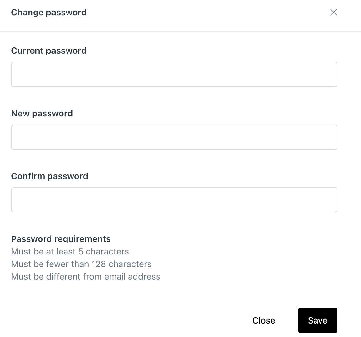 Change password popup window