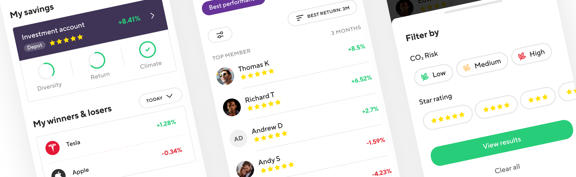 A graphic illustrating our 5-star rating system, which uses a proprietary algorithm to assess portfolios based on risk-adjusted returns, incentivizing prudent investing and highlighting top-performing influencers in the community.