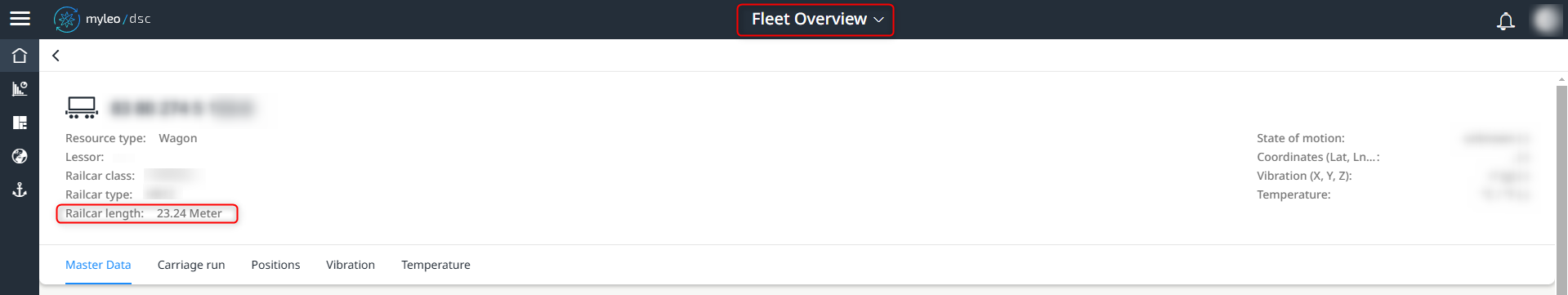 Display of the wagon length in the detailed view of the fleet overview