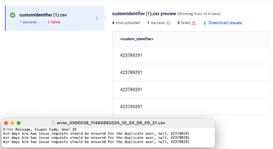 An error messsage indicating the minimum gap requirement not being met