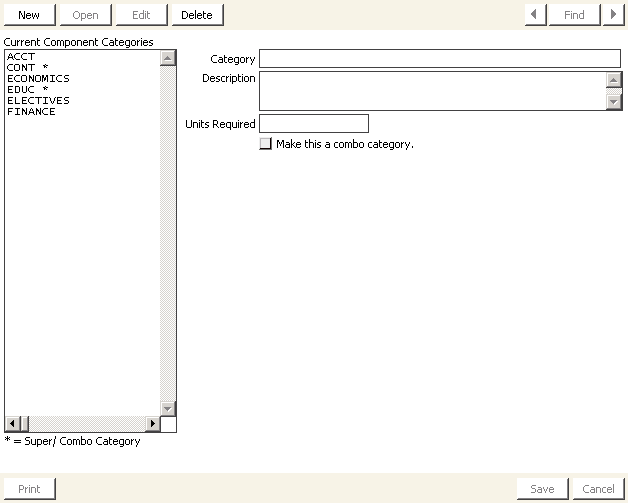 Desktop: Certification > Set up tables > Component categories
