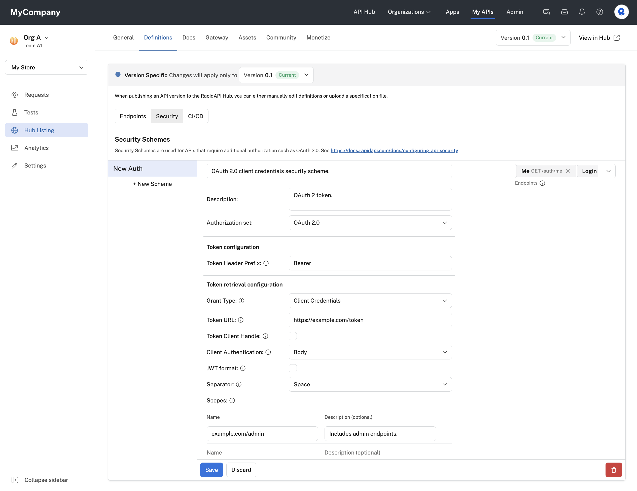 Configuring OAuth2 Client Credentials grant type for an API.