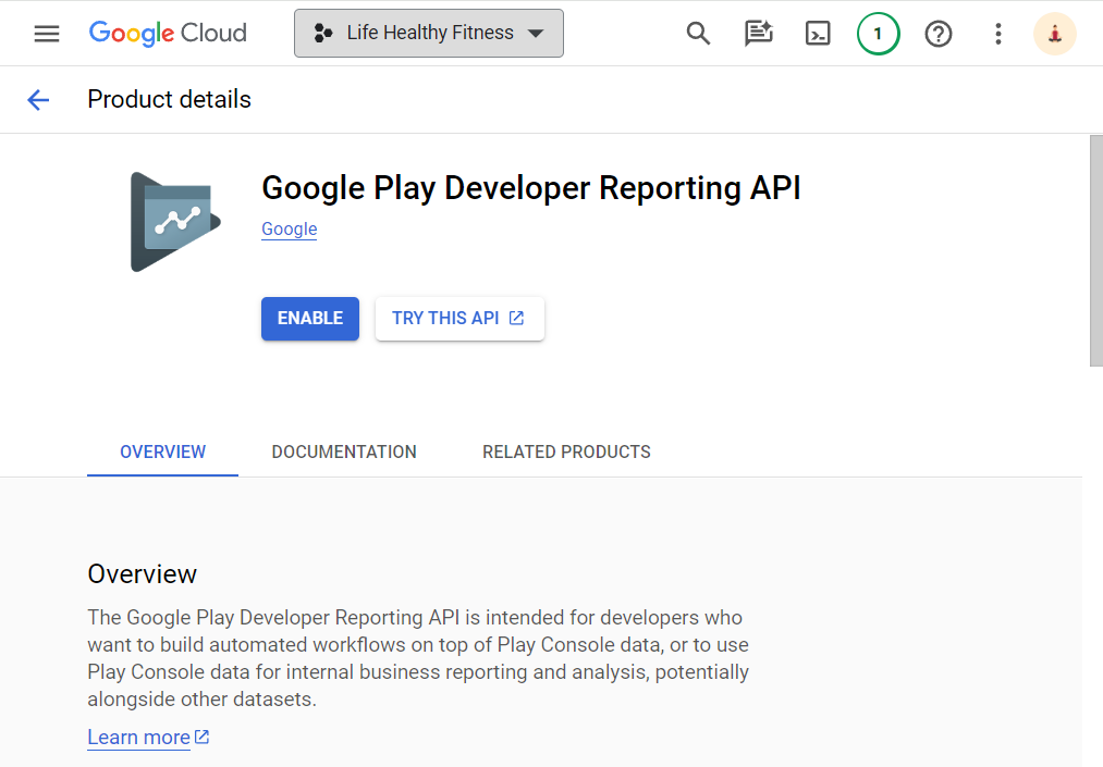 Enabling Google Play Developer Reporting API