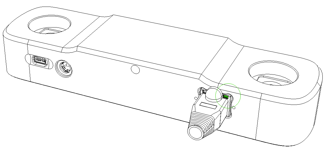 Bottlenose camera showing the Ethernet status LED.