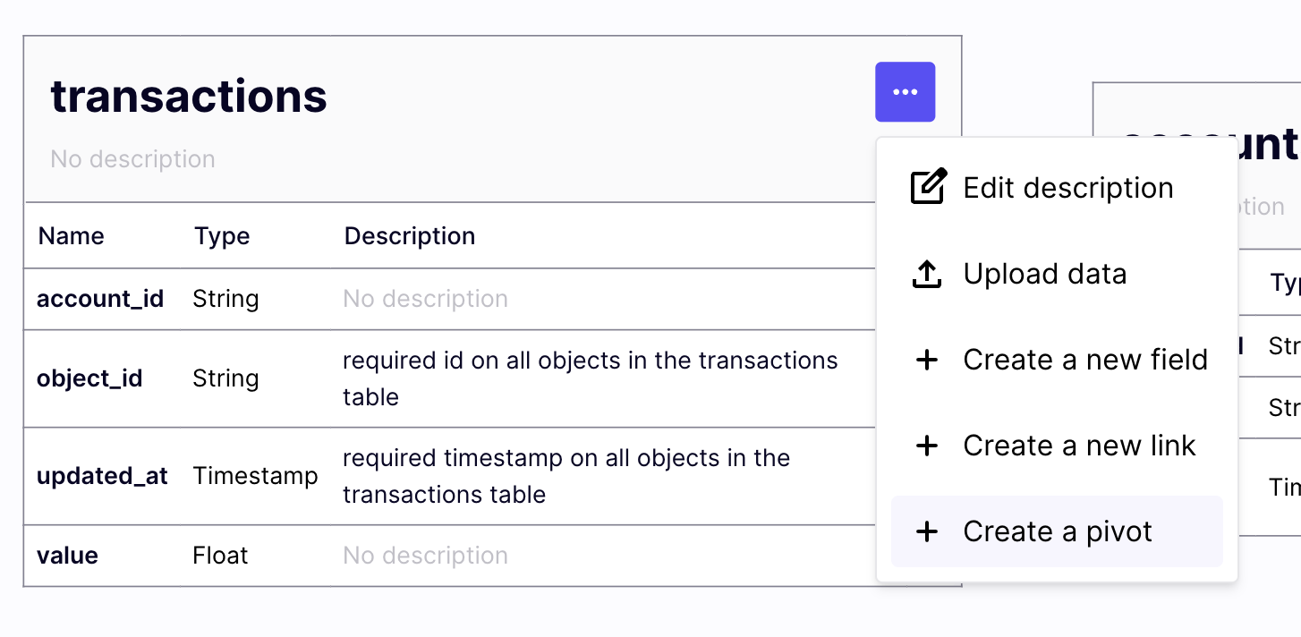 Select "Create a pivot" on the base table