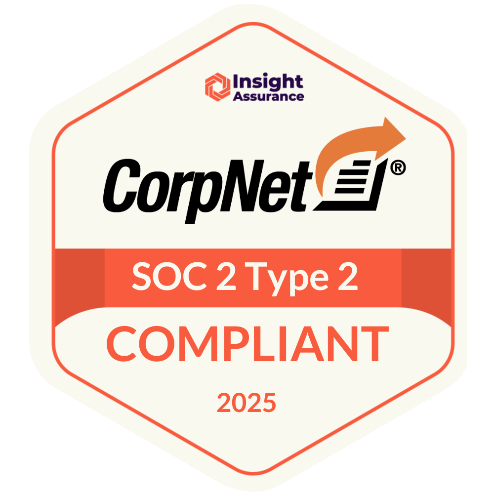 CorpNet SOC 2 Type 2 Compliant 2025 — issued by Insight Assurance