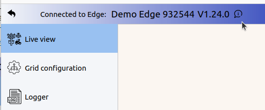Edge name, ID and software version with info icon