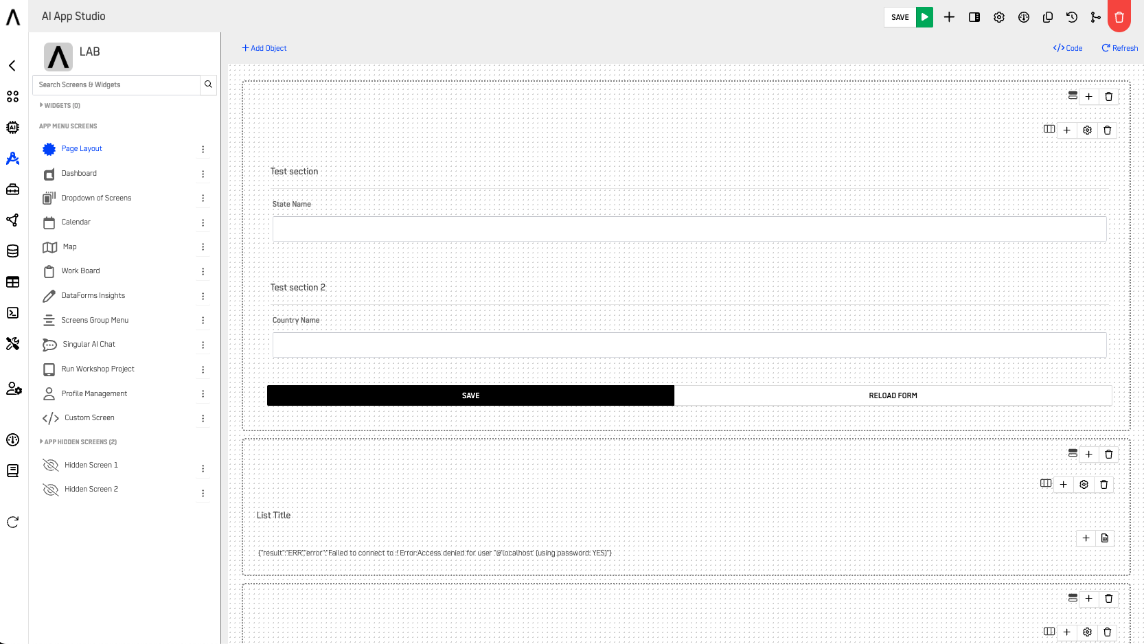 Page Layout Screen